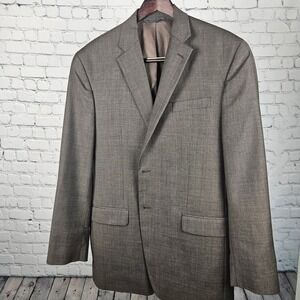Merona Premium Mens 44L Blazer 100% Wool Brown Grey Glen Plaid Sport Coat